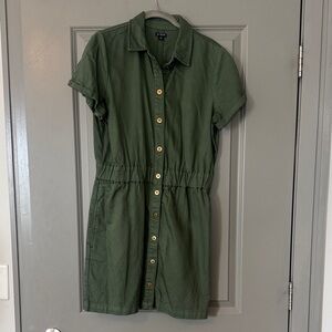 J.Crew Green Cotton Shirt Dress Size 8 Casual Button Front